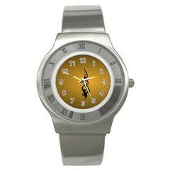 Flame Black, Golden Background Stainless Steel Watch