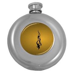 Flame Black, Golden Background Round Hip Flask (5 Oz) by picsaspassion