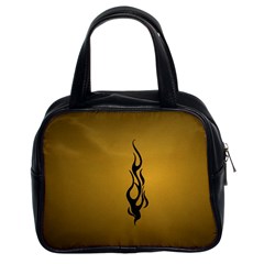 Flame Black, Golden Background Classic Handbags (2 Sides)