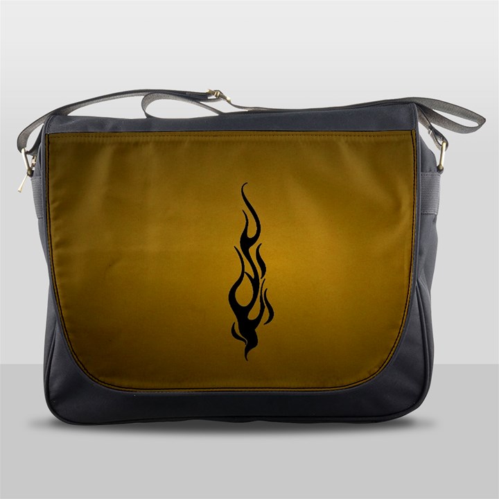 Flame black, golden background Messenger Bags