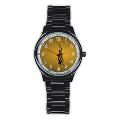 Flame Black, Golden Background Stainless Steel Round Watch