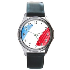 Tricolor Banner France Round Metal Watch by picsaspassion