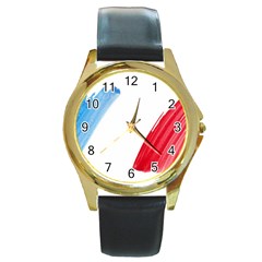 Tricolor Banner France Round Gold Metal Watch by picsaspassion