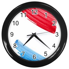 Tricolor Banner Watercolor Painting, Red Blue White Wall Clocks (black)