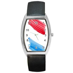 Tricolor Banner Watercolor Painting, Red Blue White Barrel Style Metal Watch by picsaspassion