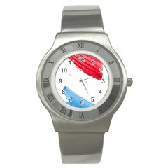 Tricolor Banner Watercolor Painting, Red Blue White Stainless Steel Watch by picsaspassion