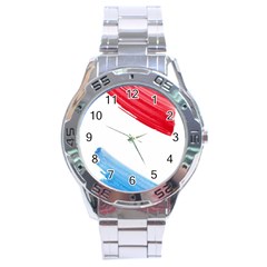 Tricolor Banner Watercolor Painting, Red Blue White Stainless Steel Analogue Watch by picsaspassion