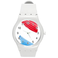 Tricolor Banner Watercolor Painting, Red Blue White Round Plastic Sport Watch (m)