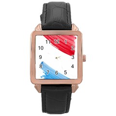 Tricolor Banner Watercolor Painting, Red Blue White Rose Gold Leather Watch  by picsaspassion