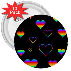 Rainbow Harts 3  Buttons (10 Pack) 