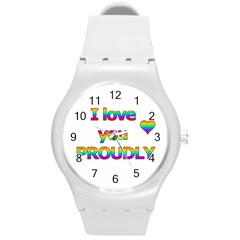 I Love You Proudly 2 Round Plastic Sport Watch (m) by Valentinaart