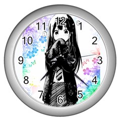 Shy Anime Girl Wall Clocks (silver)  by Brittlevirginclothing