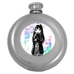 Shy Anime Girl Round Hip Flask (5 Oz) by Brittlevirginclothing