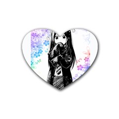 Shy Anime Girl Rubber Coaster (heart)  by Brittlevirginclothing