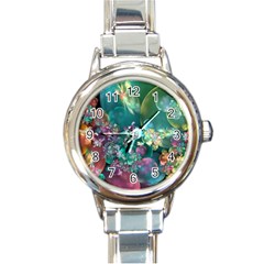 Butterflies, Bubbles, And Flowers Round Italian Charm Watch by WolfepawFractals