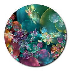 Butterflies, Bubbles, And Flowers Round Mousepads by WolfepawFractals