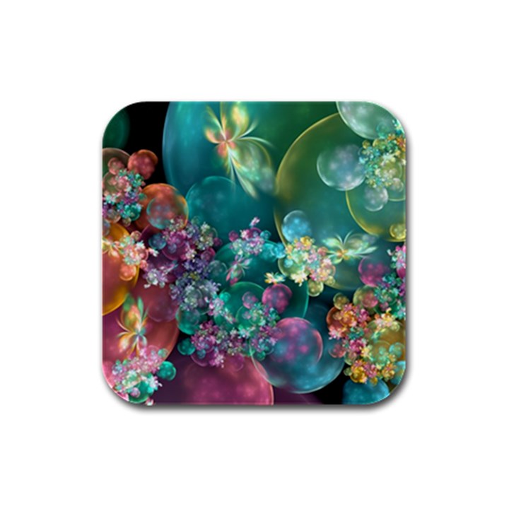 Butterflies, Bubbles, And Flowers Rubber Square Coaster (4 pack) 