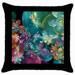 Butterflies, Bubbles, And Flowers Throw Pillow Case (black) by WolfepawFractals