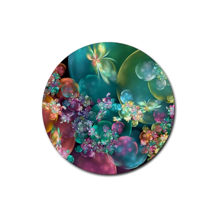 Butterflies, Bubbles, And Flowers Rubber Coaster (Round) 