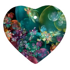 Butterflies, Bubbles, And Flowers Heart Ornament (2 Sides)