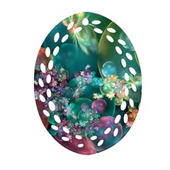 Butterflies, Bubbles, And Flowers Oval Filigree Ornament (2-side)  by WolfepawFractals