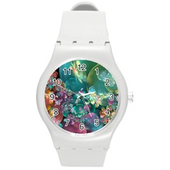 Butterflies, Bubbles, And Flowers Round Plastic Sport Watch (m) by WolfepawFractals