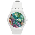 Butterflies, Bubbles, And Flowers Round Plastic Sport Watch (M) Front