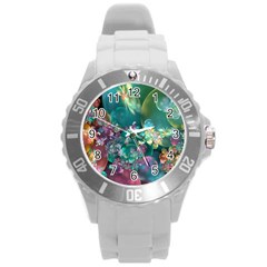 Butterflies, Bubbles, And Flowers Round Plastic Sport Watch (l) by WolfepawFractals