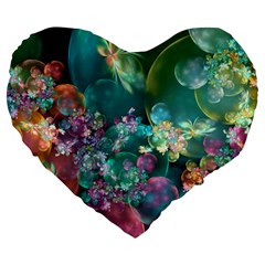 Butterflies, Bubbles, And Flowers Large 19  Premium Flano Heart Shape Cushions by WolfepawFractals