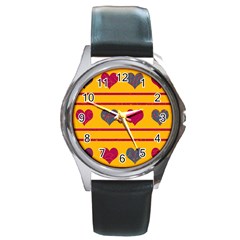 Decorative Harts Pattern Round Metal Watch by Valentinaart