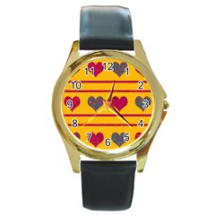 Decorative Harts Pattern Round Gold Metal Watch by Valentinaart