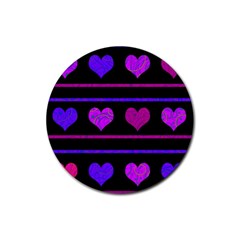 Purple and magenta harts pattern Rubber Coaster (Round) 