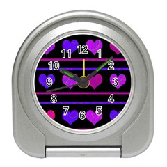 Purple and magenta harts pattern Travel Alarm Clocks