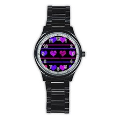 Purple and magenta harts pattern Stainless Steel Round Watch