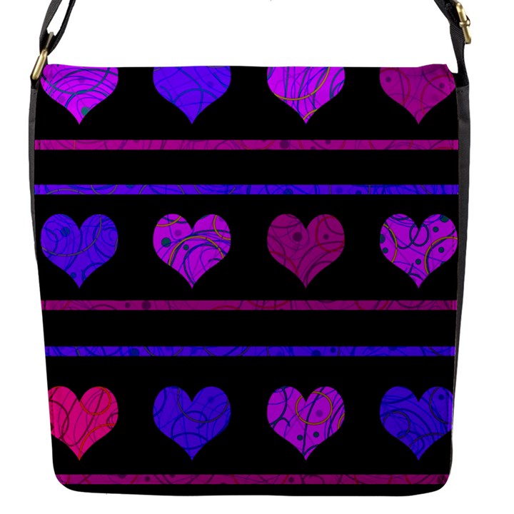 Purple and magenta harts pattern Flap Messenger Bag (S)