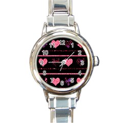 Pink Elegant Harts Pattern Round Italian Charm Watch by Valentinaart