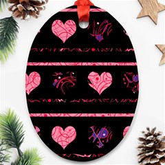 Pink Elegant Harts Pattern Ornament (oval) 