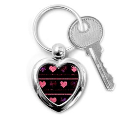 Pink Elegant Harts Pattern Key Chains (heart)  by Valentinaart