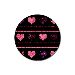 Pink Elegant Harts Pattern Rubber Coaster (round)  by Valentinaart