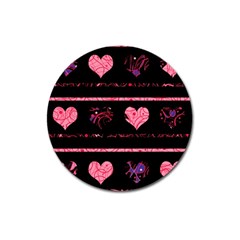 Pink Elegant Harts Pattern Magnet 3  (round) by Valentinaart