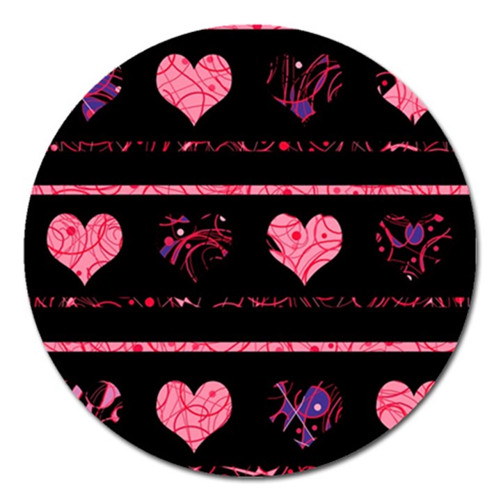 Pink elegant harts pattern Magnet 5  (Round)