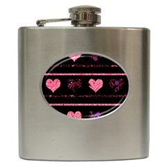 Pink Elegant Harts Pattern Hip Flask (6 Oz)