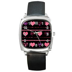 Pink Elegant Harts Pattern Square Metal Watch