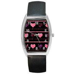 Pink Elegant Harts Pattern Barrel Style Metal Watch by Valentinaart