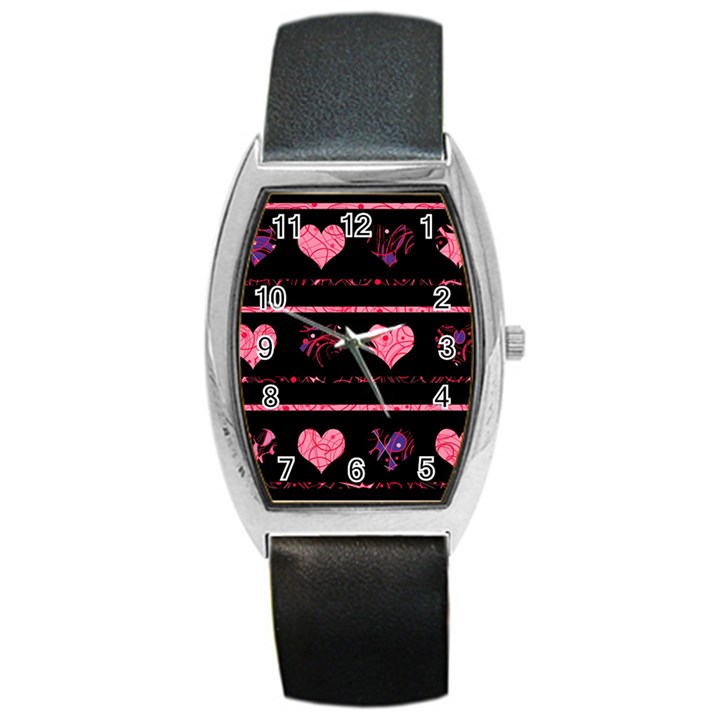 Pink elegant harts pattern Barrel Style Metal Watch