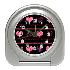 Pink Elegant Harts Pattern Travel Alarm Clocks