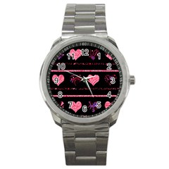 Pink Elegant Harts Pattern Sport Metal Watch by Valentinaart