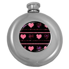 Pink Elegant Harts Pattern Round Hip Flask (5 Oz) by Valentinaart