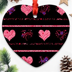 Pink Elegant Harts Pattern Heart Ornament (2 Sides) by Valentinaart