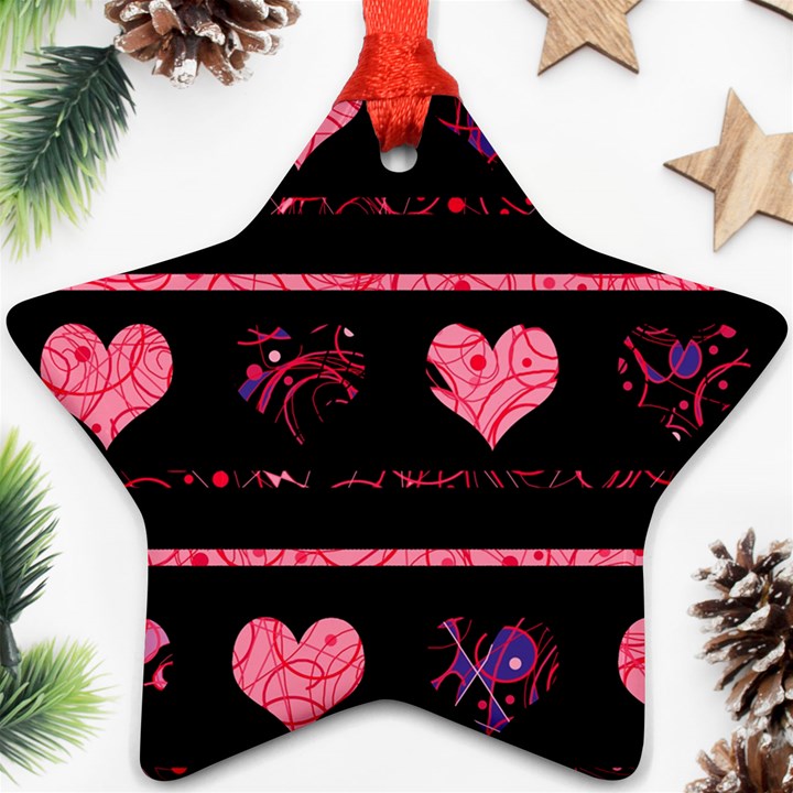 Pink elegant harts pattern Star Ornament (Two Sides) 